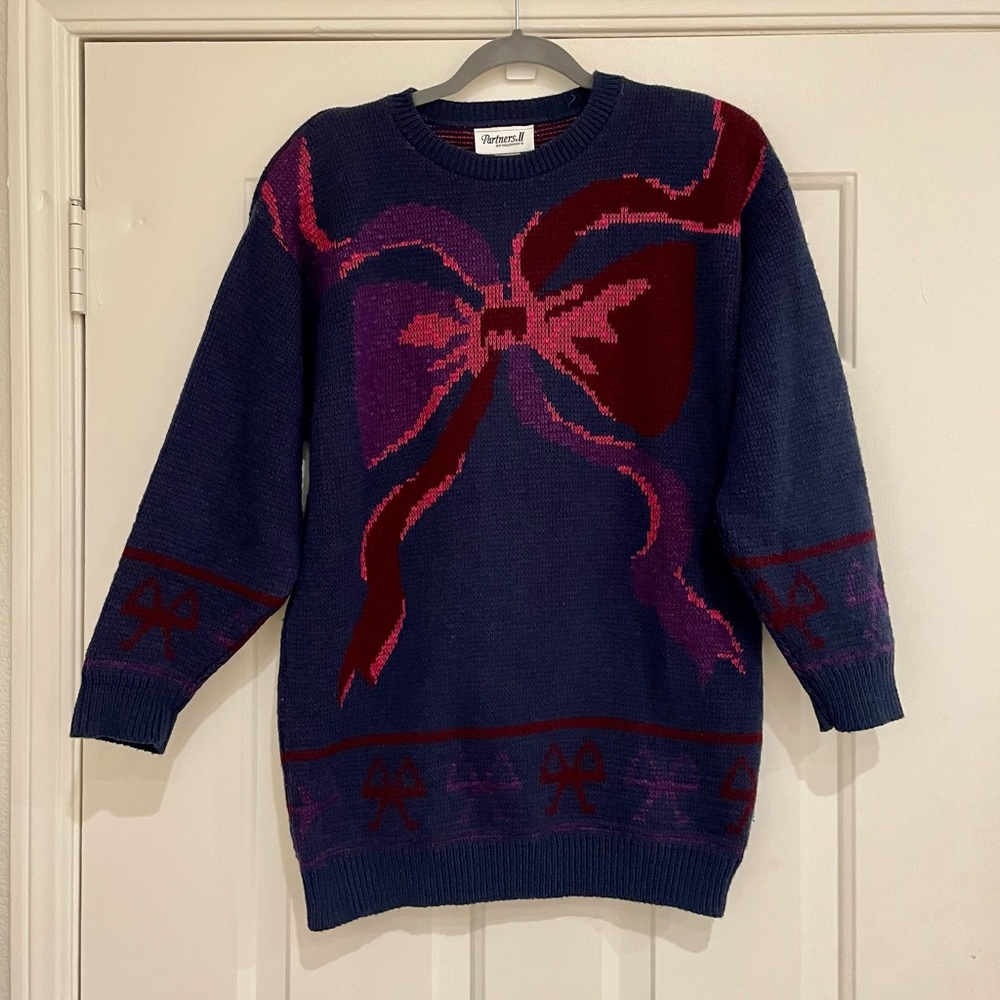 Vintage Mervyn’s Sweater Bow Ribbon Pattern Festive for the Holiday! Size 2XL